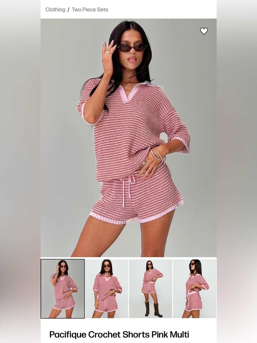 Pacifique Crochet Pink Knit Short Set